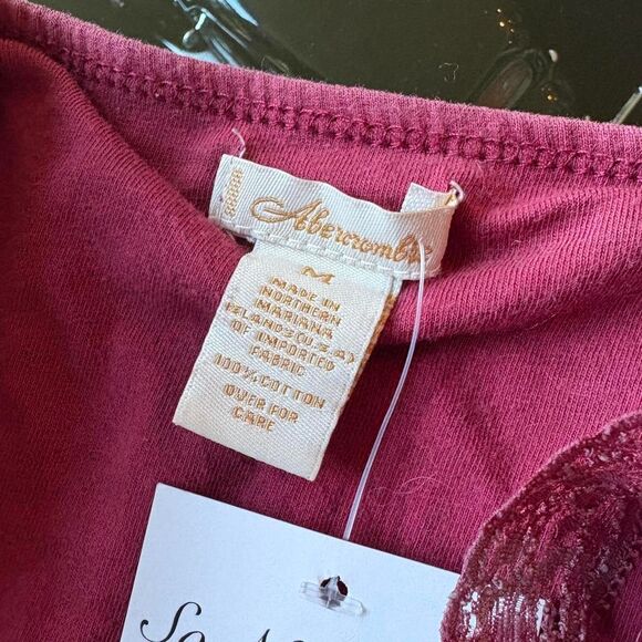 Abercrombie Vintage Camisole Tank Shelf Bra Lace Trim Burgundy / Red Sequins - Picture 6 of 6